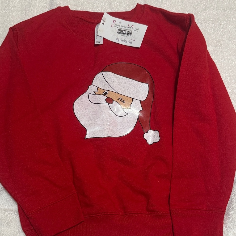Sparkle Sisters by Couture Clips:  Kids Red Santa Sweatshirt